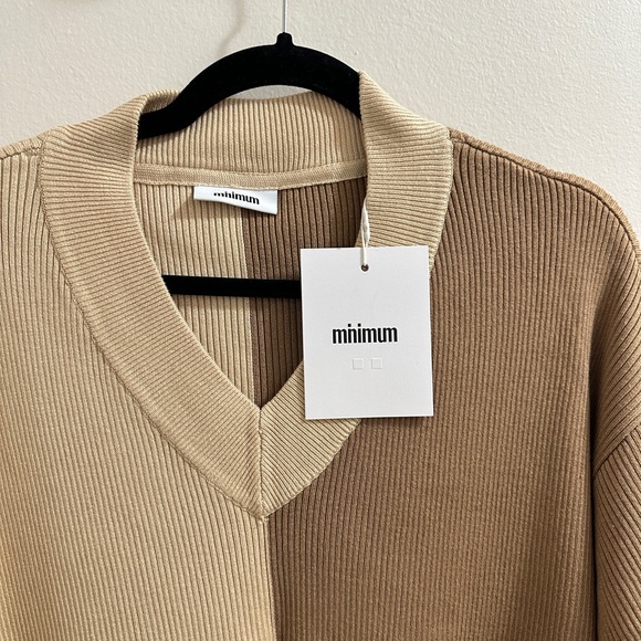 Minimum Ribbed Sweater in Tan and Cream - Picture 10 of 14
